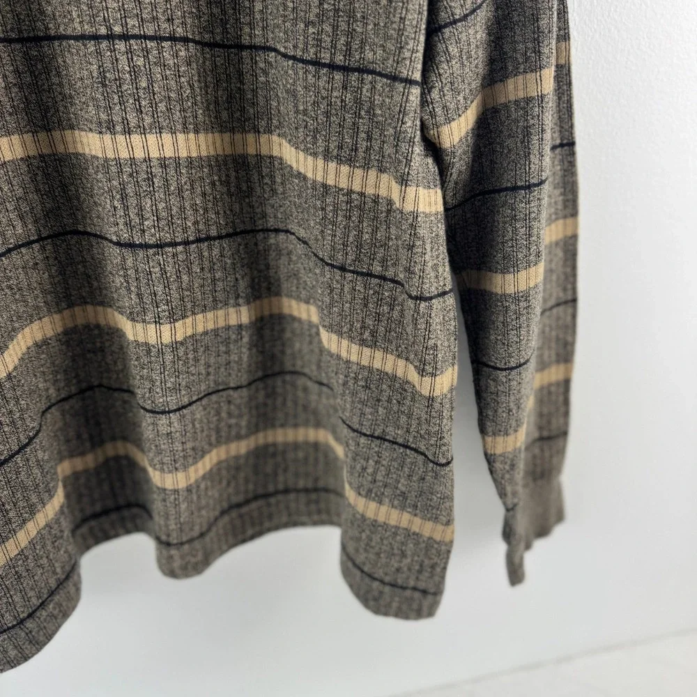 Pierre Cardin Mens‎ XL Brown Striped V-Neck 100% Cotton Ribbed Knit Sweater